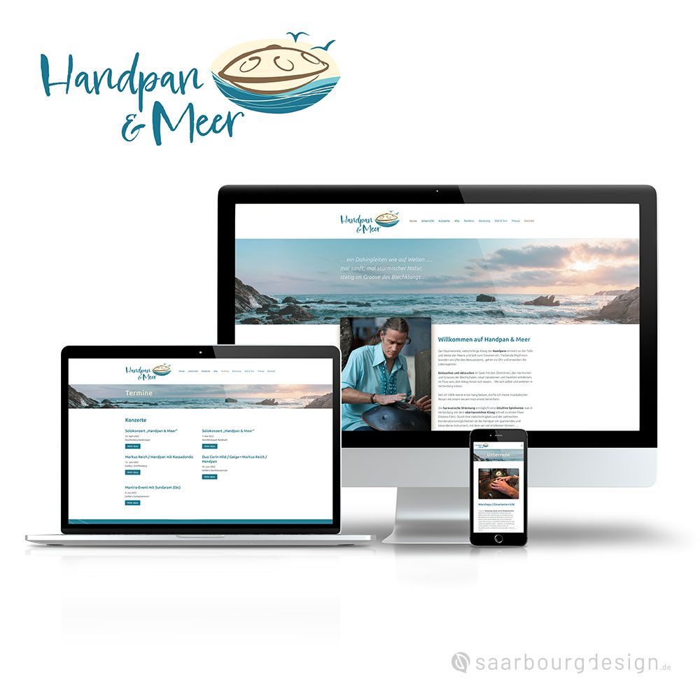 Webseite des Musikprojekts Handpan und Meer auf Desktop, Tablet und Smartphone