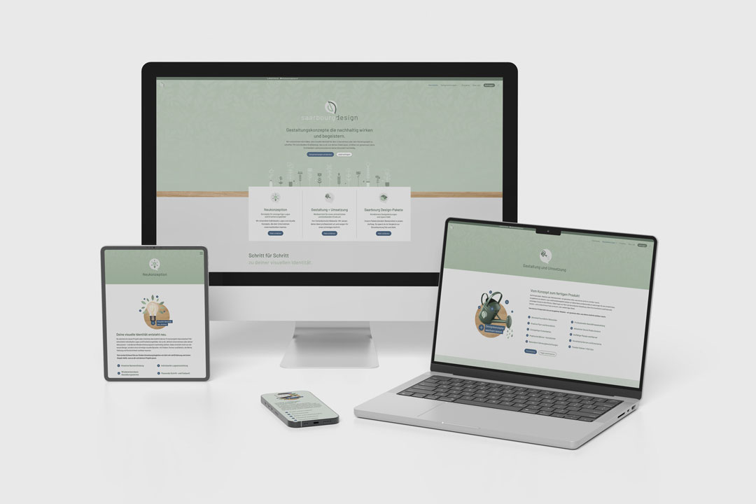 Responsive Mockup einer Webseite auf Desktop, Tablet, Laptop und Smartphone – Beispiel für moderne Webseitenerstellung