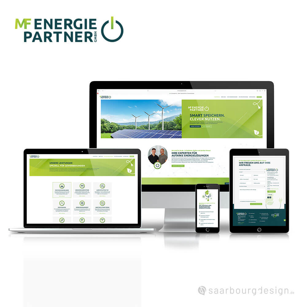 Responsive Website der MF Energiepartner GmbH auf Desktop, Tablet und Smartphone